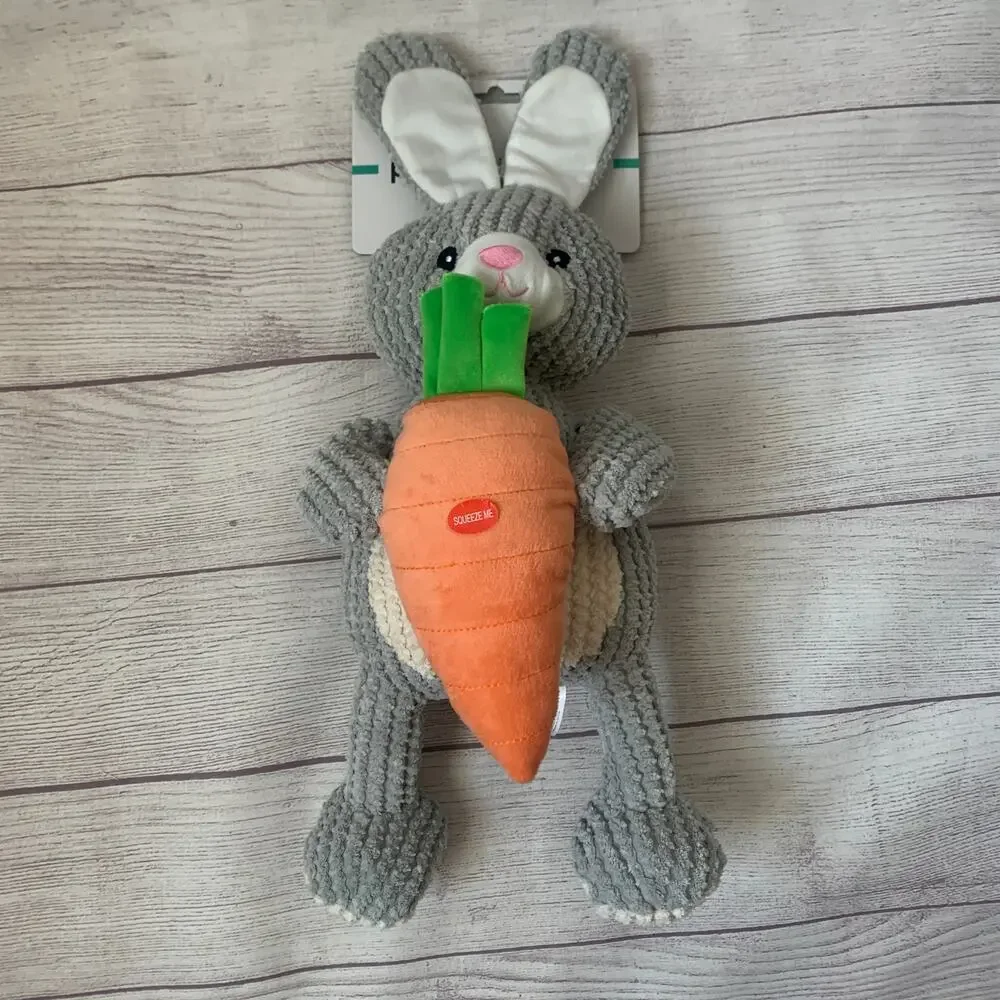 Patchwork Pet Bunny Rabbit and Carrot Dog Toy Crinkle Squeak Grunt Fetch 19